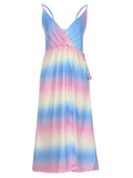 Plataz Pink-Blue Ombre V-neck Spaghetti Strap Cami Slit Boho Gender Reveal Party Maternity Maxi Dress Maternity