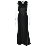 Plataz Women Clothing Cocktail Evening Dress Sling Swing Collar Dress Sexy Sexy Backless Lace Up Maxi HZ1007
