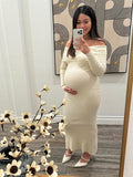 Plataz Off Shoulder Knit Bodycon Mermaid Going Out Baby Shower Maternity Sweater Maxi Dress Maternity