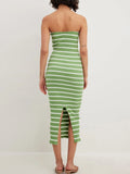 Plataz Back Striped Strapless Bodycon Midi Dress DJPT