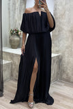 Plataz Formal Solid Slit Fold Off the Shoulder Evening Dress HZ1007