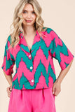 Plataz Chevron Print Short Sleeve Crop Shirt DJPT