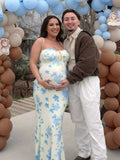 Plataz Flowers Sweetheart Neckline Cute Maternity Maxi Dress Maternity