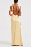 Plataz Prom Solid Color Backless Ruffle Ruched O Neck Evening Dresses(3 HZ1007