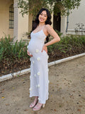 Plataz Spaghetti Strap Backless 3D Flowers Maternity Maxi Dress Maternity