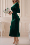 Plataz Elegant Solid V Neck Evening Dress Dresses(4 HZ1007