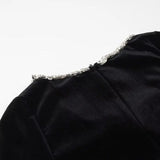 Plataz Bead Drill Velveteen Dress For Women Long Sleeve Slim Black Formal Dress Female Party Elegant Retro Evening Dresses HZ1007