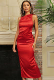Plataz Satin Ruched High Slit Backless Midi Evening Dress - HZ1007