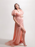 Plataz Pink Boho Elegant Ruffle Photoshoot Maternity Dress Maternity