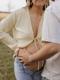 Plataz Beige lace-up Flare Sleeve Modern Fashion Maternity Photoshoot Blouse Maternity