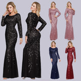 Plataz Multi-Color Long Sleeve round Neck Fishtail Banquet Evening Dress for HZ1007