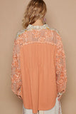 Plataz Floral Half Button Lace Detail Long Sleeve Top DJPT