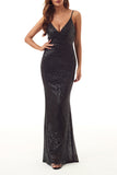 Plataz Formal Solid Sequins V Neck Evening Dress HZ1007