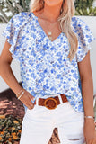 Plataz Sleeve Notched Floral Summer Blouse DJPT