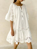 Plataz Embroidered Tassel Tie Neck Dress DJPT