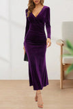 Plataz Elegant Solid V Neck Evening Dress Dresses(4 HZ1007