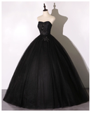Vintage Black Applique A-Line Evening Gown Tulle Strapless Party Dress Long Formal Dress HZ1024