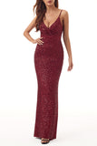 Plataz Formal Solid Sequins V Neck Evening Dress HZ1007