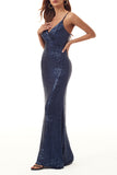 Plataz Formal Solid Sequins V Neck Evening Dress HZ1007