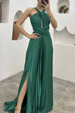 Plataz Solid Fold Halter Evening Dress HZ1007
