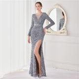 Plataz Elegant Long Sleeve Sequined Fishtail Evening HZ1007