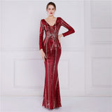 Plataz Floral Sequin Evening Dress Women Banquet Elegant Long Sleeve Sequined Queen Fishtail HZ1007