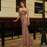 Plataz Women Sleeveless Elegant Sexy Long Sequined off Neck Backless Evening HZ1007