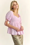 Plataz & Dani Solid Elastic Peplum Puffed Sleeves Blouse DJPT