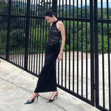 Plataz Lace Halter Backless Black Prom HZ1007