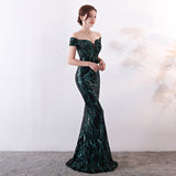 Plataz the Shoulder Sequined Evening Dress: Long Fish Tail, Slim HZ1007
