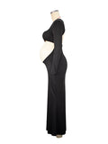 Plataz Black Cut Out Mermaid Crop Long Sleeve Backless Bodycon Cocktail Club Party Photoshoot Maternity Maxi Dress Maternity