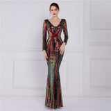 Plataz Floral Sequin Evening Dress Women Banquet Elegant Long Sleeve Sequined Queen Fishtail HZ1007