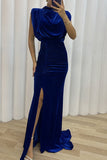 Plataz Elegant Solid Slit Asymmetrical O Neck Evening Dress HZ1007