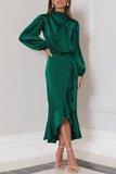 Plataz Solid Flounce Fold Turtleneck Evening Dress HZ1007