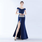 Plataz Satin Off Shoulder Long Evening Dress ¨C Elegant & HZ1007