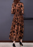 Plataz Coffee Cinched Print Lace Long Dresses HZ1007