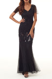Plataz Formal Beading Zipper V Neck Evening Dress HZ1007