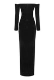 Plataz Eyelash Off Shoulder Long Sleeve Bodycon Velvet Maxi Evening HZ1007
