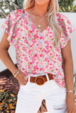 Plataz Sleeve Notched Floral Summer Blouse DJPT