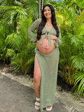 Plataz 2-in-1 Cut Out Side Slit Fashion Vacation Cover Up Beach Photoshoot Maternity Maxi Dress Maternity