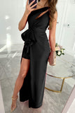 Plataz Elegant Solid Fold Oblique Collar Evening Dress HZ1007