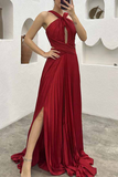 Plataz Solid Fold Halter Evening Dress HZ1007
