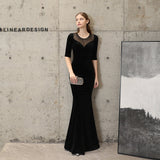 Plataz Evening Dress Women High End Elegant Cocktail Annual Meeting Elegant Black Velvet HZ1007