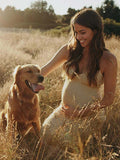 Plataz Spaghetti Strap Backless 3D Flowers Maternity Maxi Dress Maternity