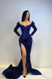 Vintage Glittering Beaded Prom Dress Sweetheart Long-sleeved Evening Gown Sheath High Slit Party Dress Long Formal Dress HZ1024