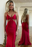 Vintage Red Spaghetti Strap Prom Dress Evening Gown Sheath Party Dress Long Formal Dress HZ1024