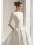 Plataz A-Line Bateau Neck Polyester Half Sleeve Backless Wedding Dresses with HZ1007