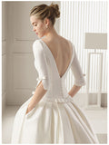 Plataz A-Line Bateau Neck Polyester Half Sleeve Backless Wedding Dresses with HZ1007
