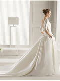 Plataz A-Line Bateau Neck Polyester Half Sleeve Backless Wedding Dresses with HZ1007