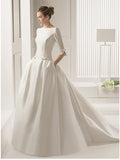 Plataz A-Line Bateau Neck Polyester Half Sleeve Backless Wedding Dresses with HZ1007